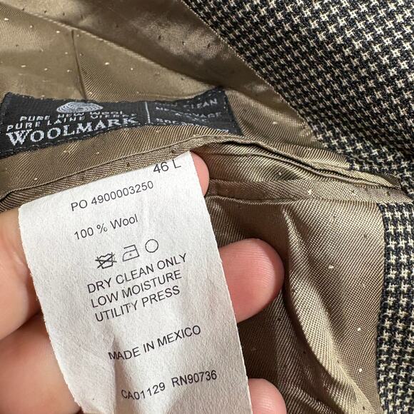 Calvin Klein Mens 46 Long Houndstooth Single Breasted Blazer Jacket Brown Wool - Picture 10 of 11